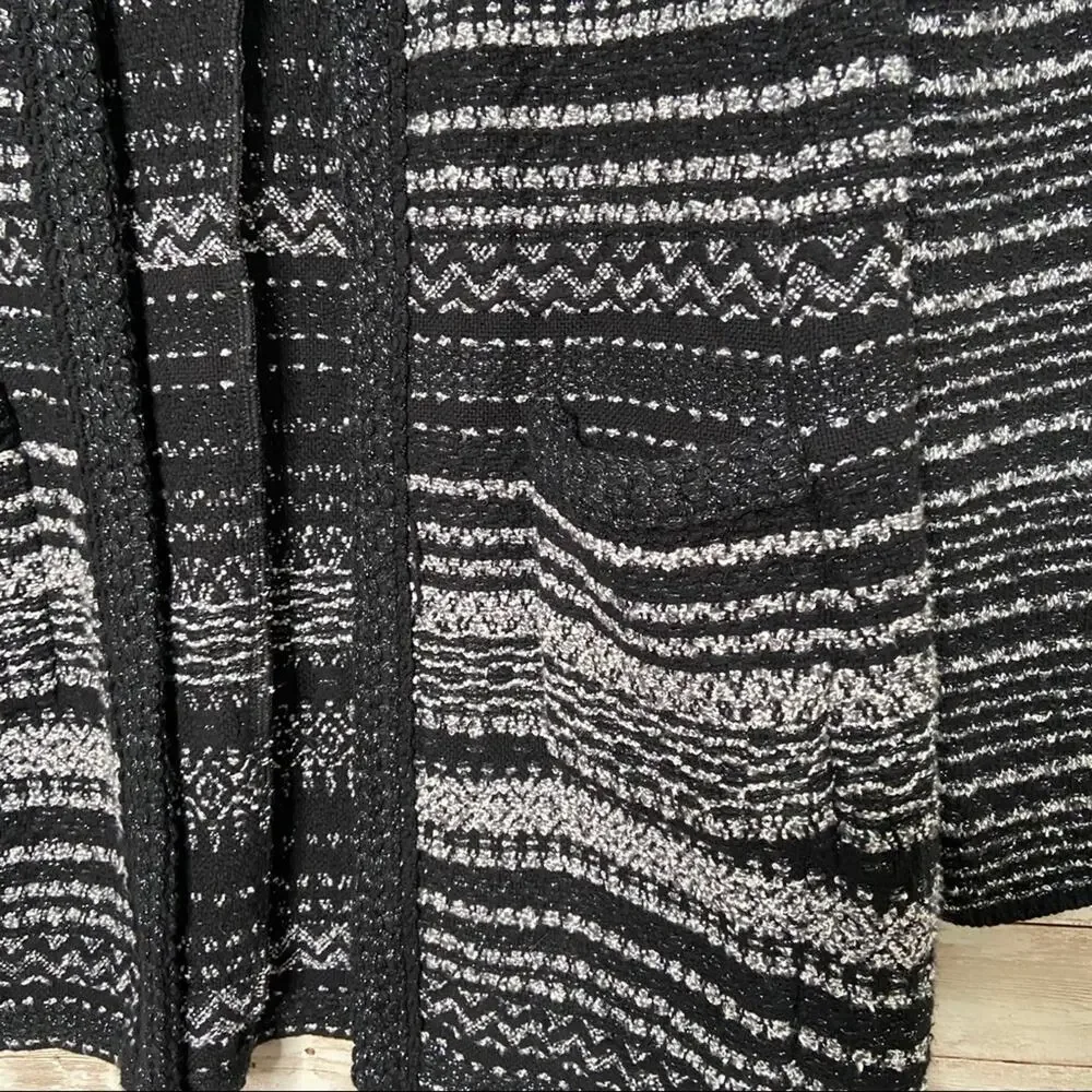 Talbots Tweed Blazer Black Silver Open Front Coat Preppy Work Minimalist Size SP